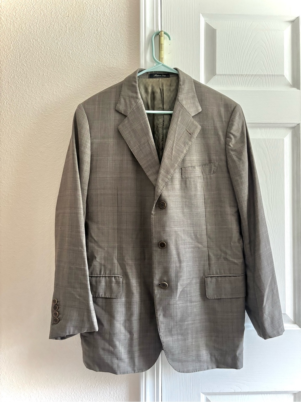 Battistoni Sport Coat Mens Grey Brown Plaid Jacket Italy 130 S Wool Size 42R